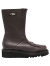 Ferragamo Leather With Gancini Hardware Ankle Boot In Brown