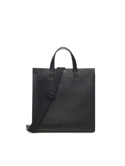 Ferragamo Leather Work Bag With Double Handle In Black