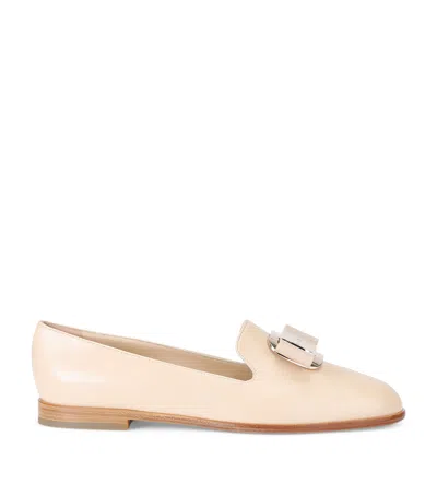 Ferragamo Leather Zamira Loafers In Neutral
