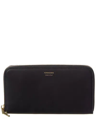 Ferragamo Leather Zip Around Wallet In Black
