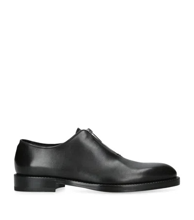 FERRAGAMO LEATHER ZIP-DETAIL DERBY SHOES