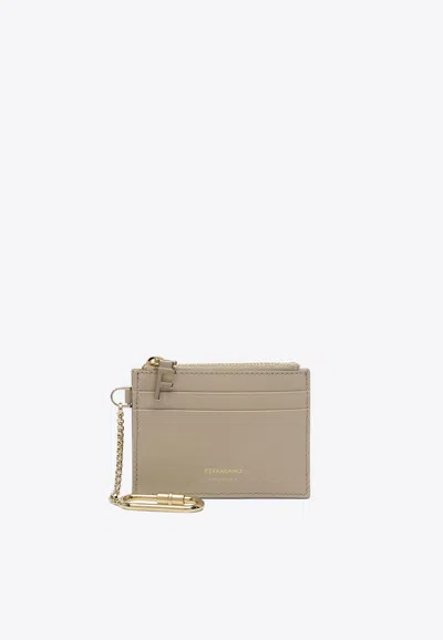 Ferragamo Leather Zipped Cardholder In Gray