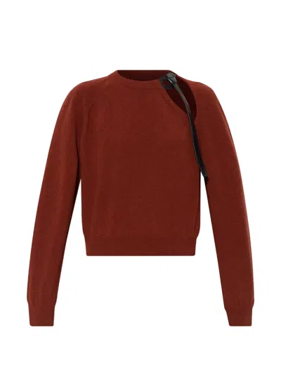 Ferragamo Leather-appliqué Cut-out Sweater In Brown