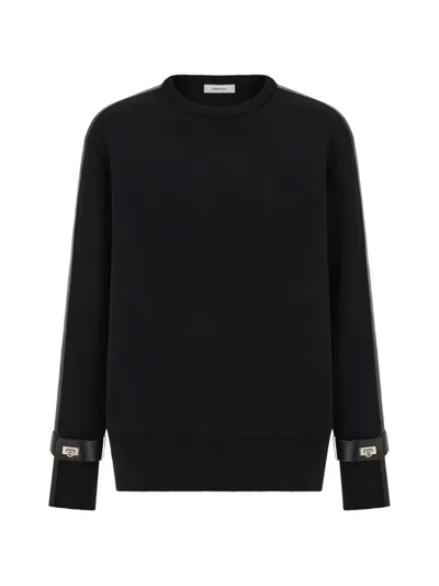 Ferragamo Leather-details Sweater In Black