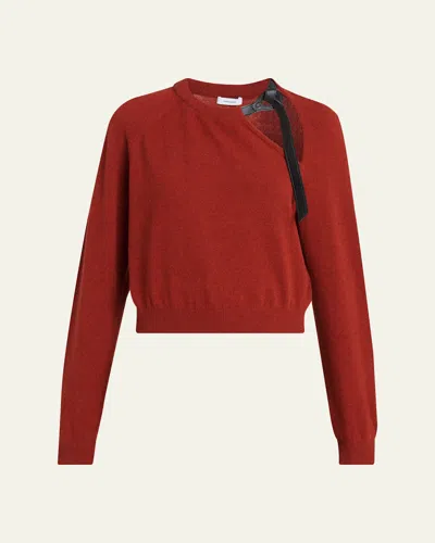 Ferragamo Leather-strap Cutout Cashmere Sweater In Brown