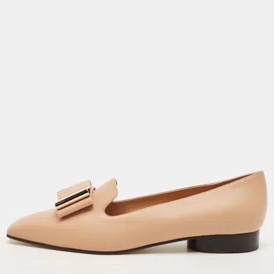 Ferragamo Bow-detailing Leather Loafers In Nude