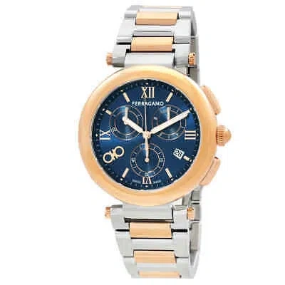 Pre-owned Ferragamo Legacy Chronograph Quartz Blue Dial Ladies Watch Sfu200523