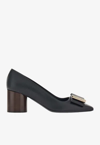 Ferragamo Lena 60 Double-bow Nappa Leather Pumps In Black