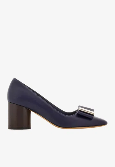 Ferragamo Lena 60 Double-bow Nappa Leather Pumps In Midnight Blue