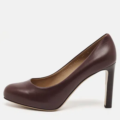 Pre-owned Ferragamo Leo Size 40.5 Burgundy Leather Platform Pumps