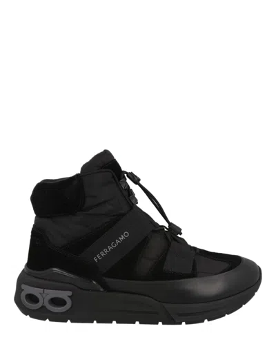Ferragamo Cosma High-top Panelled Sneakers In Black