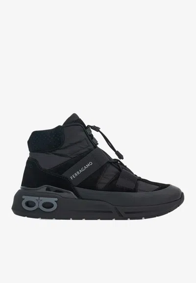 Ferragamo High Sneaker With Trekking Details In Black