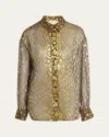 Ferragamo Leopard Devore Button-down Shirt In Brown