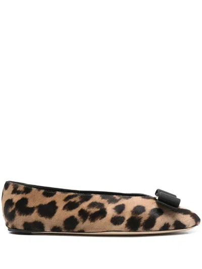 Ferragamo Leopard-print Ballet Flats In Brown