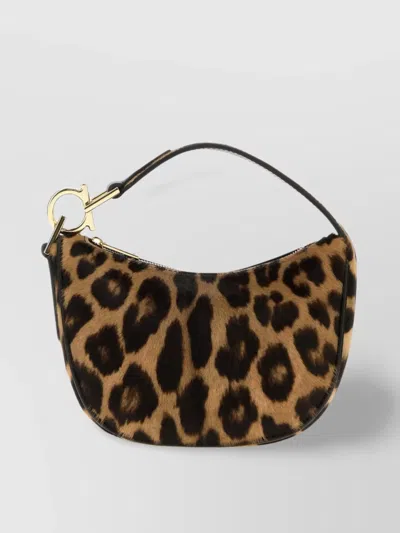Ferragamo Leopard Print Calf Hair Shoulder Bag