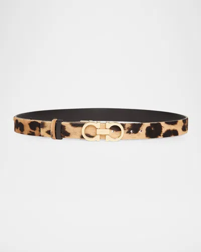 Ferragamo Leopard-print Leather Belt In Brown