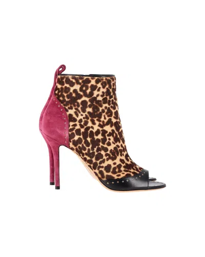 Ferragamo Leopard-print Peep-toe Booties In Multicolor Calf Hair