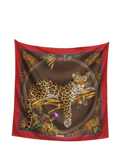 Pre-owned Ferragamo Leopard Print Scarf In Brown