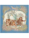 Ferragamo Leopard Print Silk Scarf In Blue