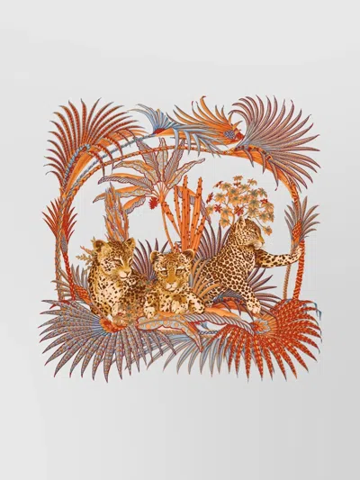Ferragamo Leopard Print Silk Scarf In Orange
