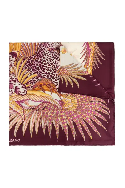 Ferragamo Leopard Print Silk Scarf In Multi
