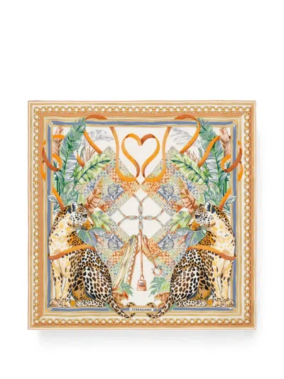 Ferragamo Silk Scarf With Animal Print In Multi