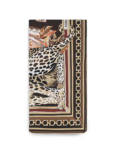 Ferragamo Silk Foulard Animal Pattern Rectangular Design In Multi