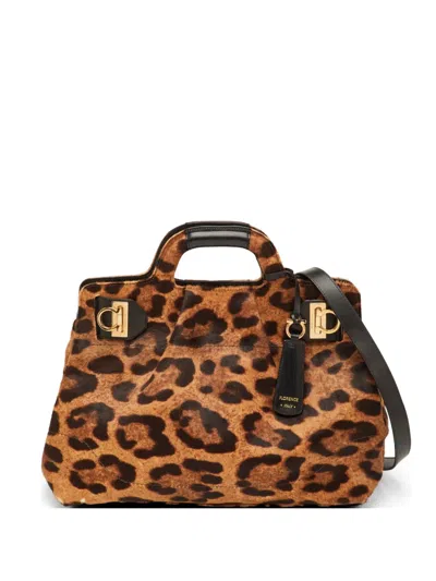 Pre-owned Ferragamo Leopard-print Tote Bag In Brown