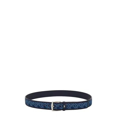 Ferragamo Lettering Belt In Blue