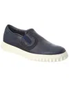 Ferragamo Man Sneakers Navy Size 7 Calfskin, Goat Skin, Elastane In Blue