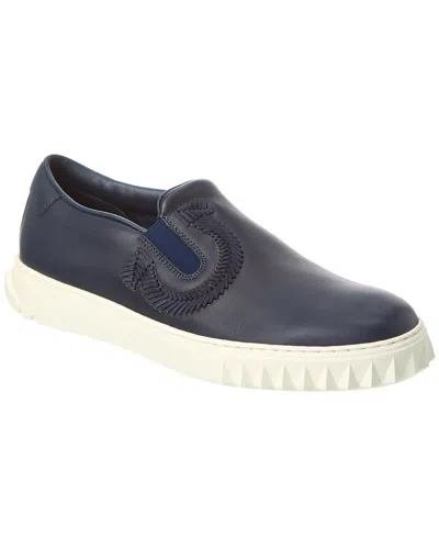 Ferragamo Gancini Leather Slip-on Sneakers In Blue