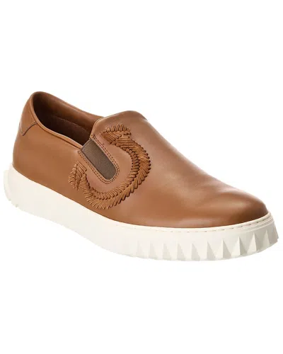 Ferragamo Lexus Leather Slip-on Sneaker In Brown