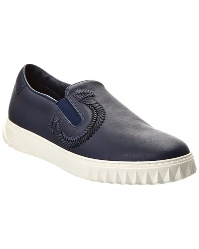 Ferragamo Gancini Leather Slip-on Sneakers In Blue