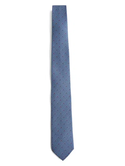 FERRAGAMO LIGHT BLUE GANCINI PRINT SILK TIE