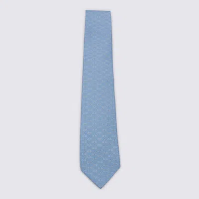 Ferragamo Light Blue Silk Tie In Brown