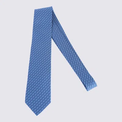 Ferragamo Light Blue Silk Tie In Navy