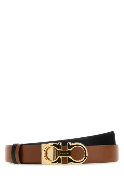 Ferragamo Leather Reversible Belt Refined Design In Brown