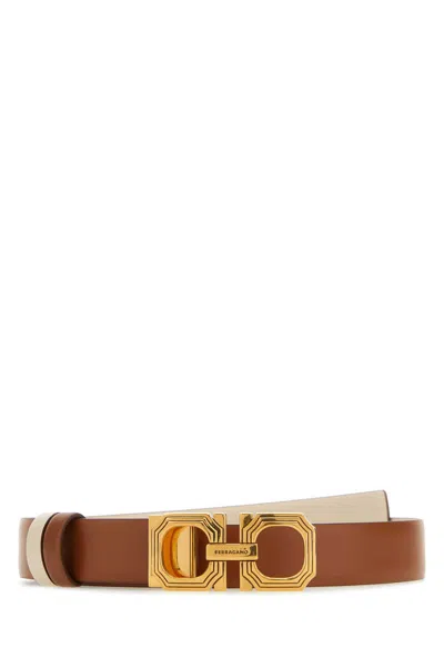Ferragamo Light Brown Leather Reversible Belt In Sellabone