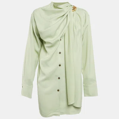 Ferragamo Light Green Satin Draped Scarf Detail Shirt