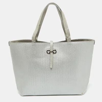 Pre-owned Ferragamo Light Grey Embossed Leather Bice Tote