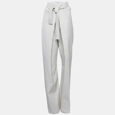 Pre-owned Ferragamo Light Grey Leather Elasticated Waist Harem Pants S In Gray