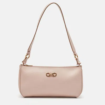 Pre-owned Ferragamo Light Pink Saffiano Leather Gancini Shoulder Bag