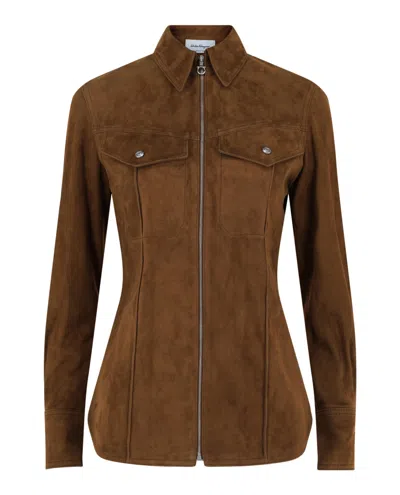 Ferragamo Lightweight Suede Jacket In Brown