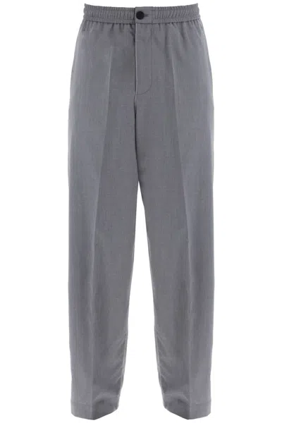 Ferragamo Lightweight Virgin Wool Tailored Trousers In Canvas Fabric In Gray
