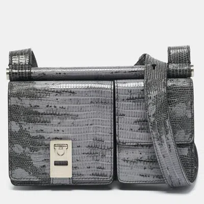 Pre-owned Ferragamo Lilac/black Lizard Embossed Leather Multi Pocket Flap Crossbody Bag In Purple