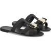 Ferragamo Lilou Vara Plate Flat Slides In Black