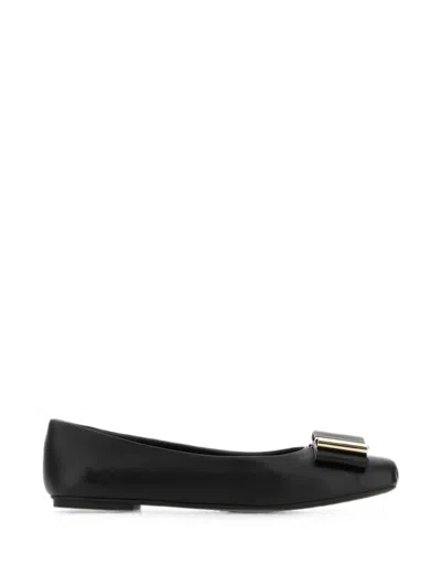 Ferragamo Lina Nappa Leather Ballerinas Flat Bow In Black