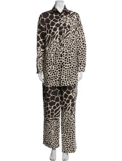 Pre-owned Ferragamo Linen Animal Print Set In Brown