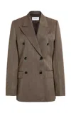Ferragamo Linen-blend Double-breasted Jacket In Brown