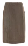 Ferragamo Linen-blend Midi Skirt In Brown